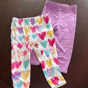Little Sleepies Purple Leggings & White Heart-Print Leggings